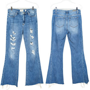 MISS ME High Rise Flare Leg Distressed Jeans Medium Wash Women's W29 L34